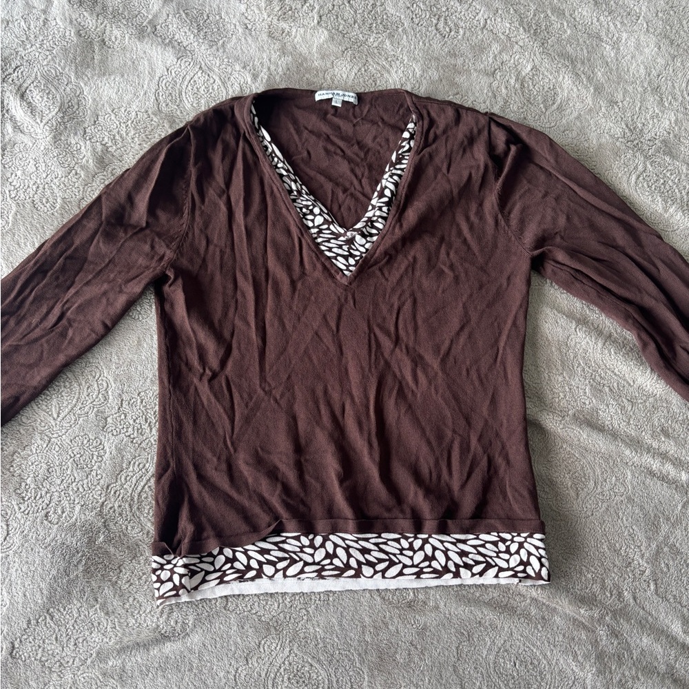 Jones New York Brown Knit Top with Crew Neck